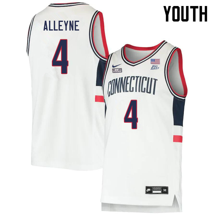 Youth #4 Nahiem Alleyne Uconn Huskies College 2022-23 Basketball Stitched Jerseys Sale-White